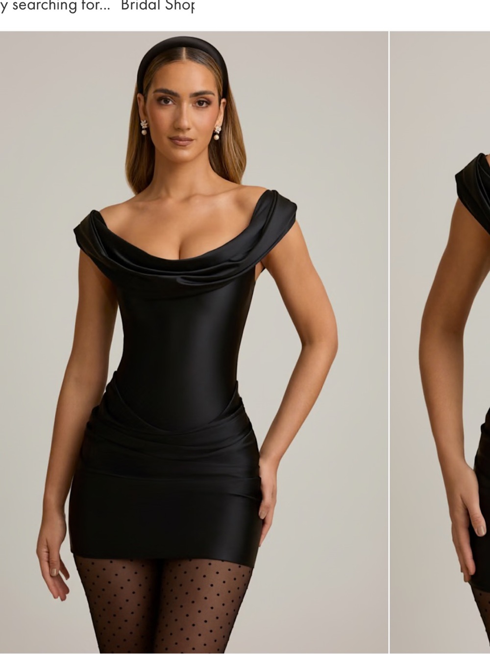 Oh Polly Black Satin Off-Shoulder Mini Dress